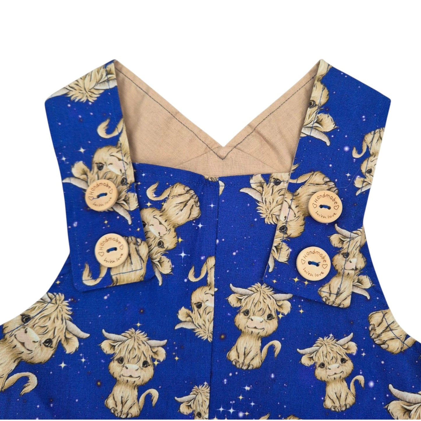 Chester Overalls - Highland Cow – Handmade by Jacaranda Clothing