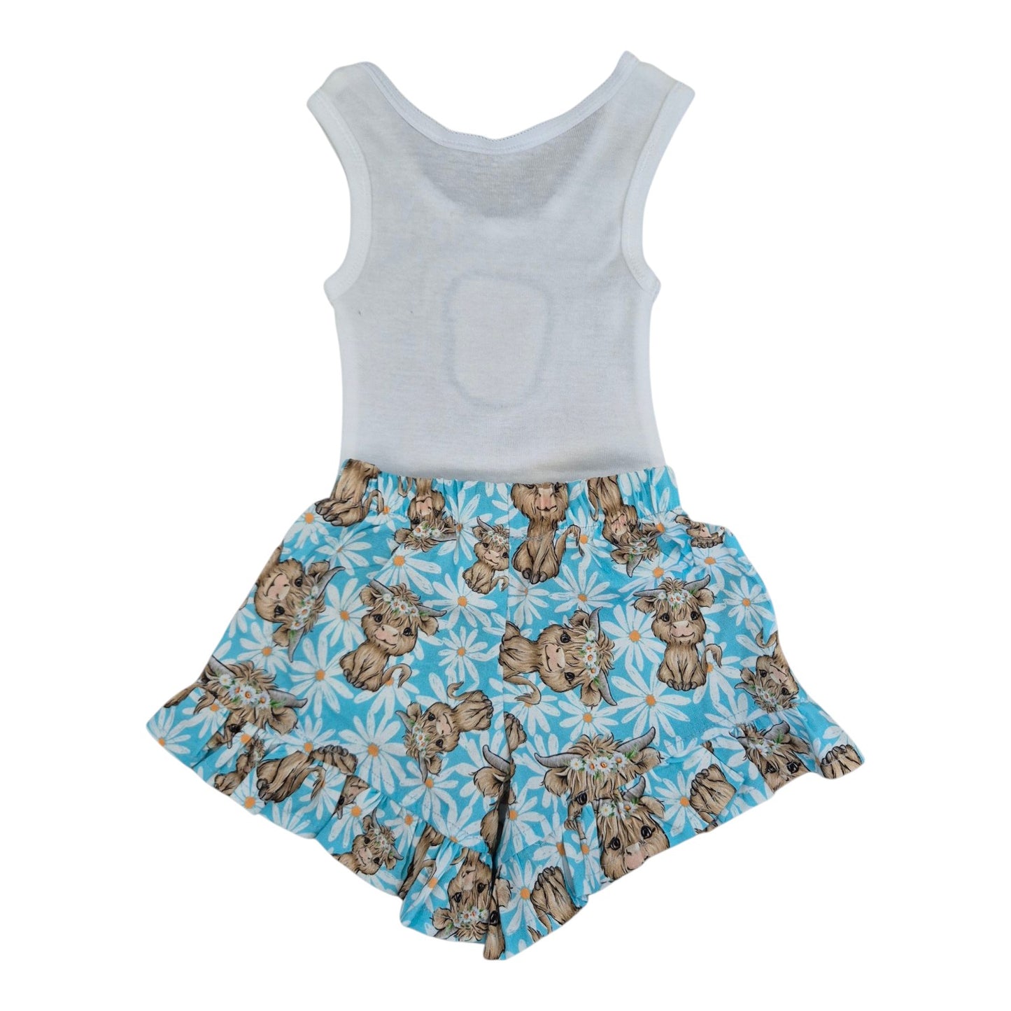 Shorts and Singlet Set - Blue Highland Cow – Handmade by Jacaranda Clothing