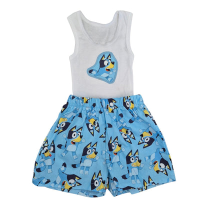 Shorts and Singlet Set - Blue Bluey – Handmade by Jacaranda Clothing