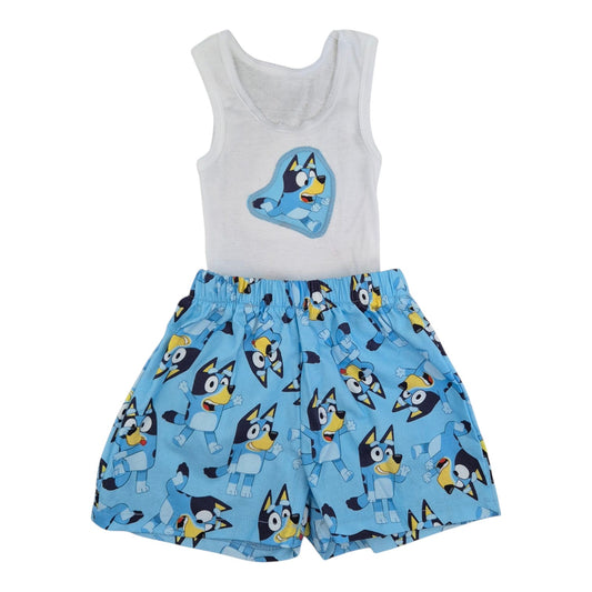 Shorts and Singlet Set - Blue Bluey – Handmade by Jacaranda Clothing