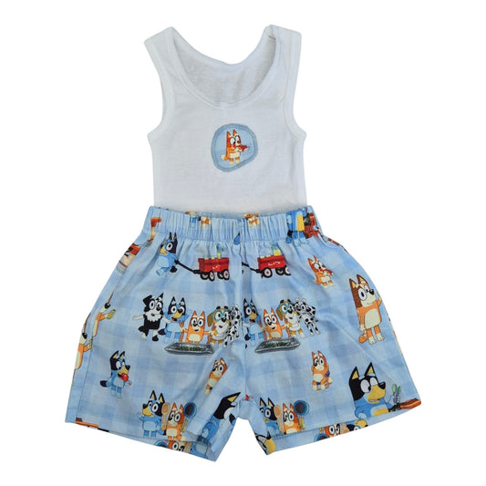 Shorts and Singlet Set - Bluey Trailer – Handmade by Jacaranda Clothing