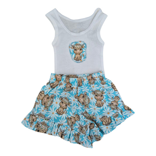Shorts and Singlet Set - Blue Highland Cow – Handmade by Jacaranda Clothing