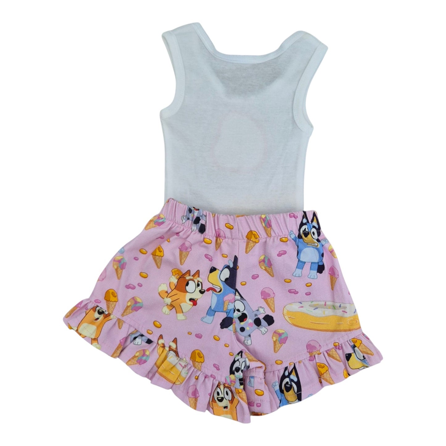 Shorts and Singlet Set - Pink Bluey Donut – Handmade by Jacaranda Clothing
