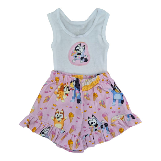 Shorts and Singlet Set - Pink Bluey Donut – Handmade by Jacaranda Clothing